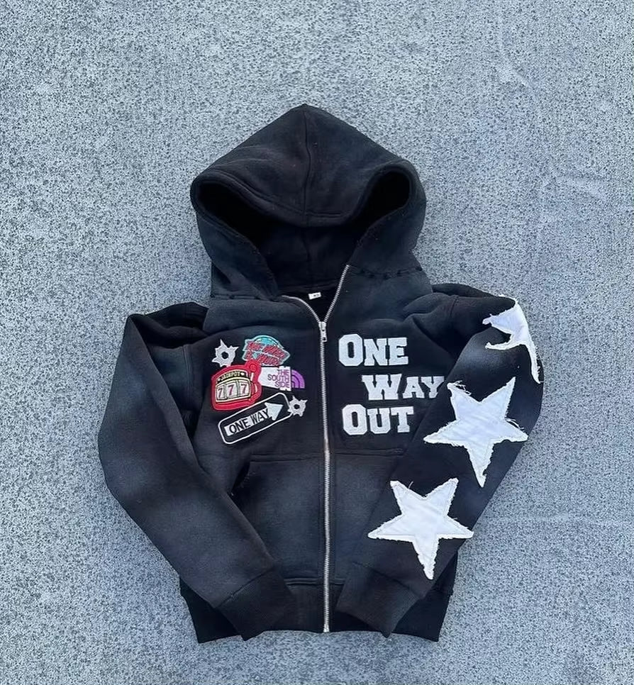 New Retro Punk Oversized Men Hoodie Sweatshirt Harajuku Hip-Hop High Street Pattern Zipper Sweatshirt Men and Women Y2K