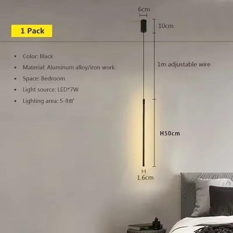 Modern LED Long Pendant Lights for Dining Room Bedroom Bedside Hanging Lamp Background Chandeliers Design Line Lighting Fixtures