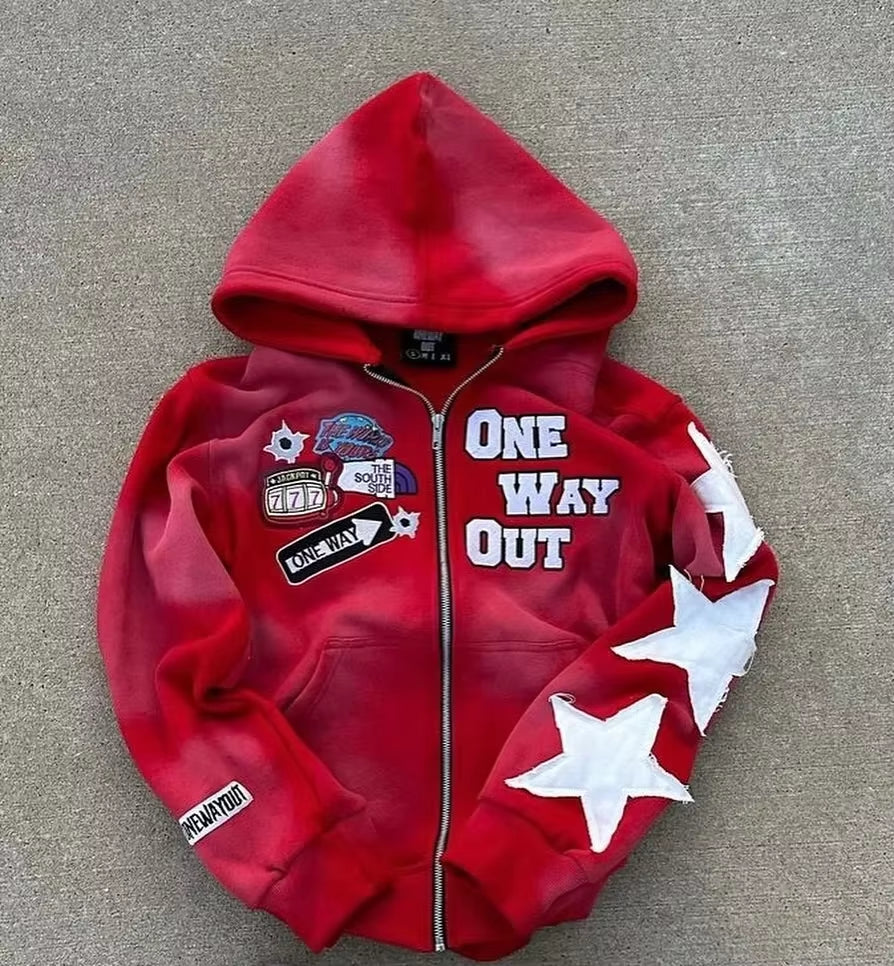 New Retro Punk Oversized Men Hoodie Sweatshirt Harajuku Hip-Hop High Street Pattern Zipper Sweatshirt Men and Women Y2K