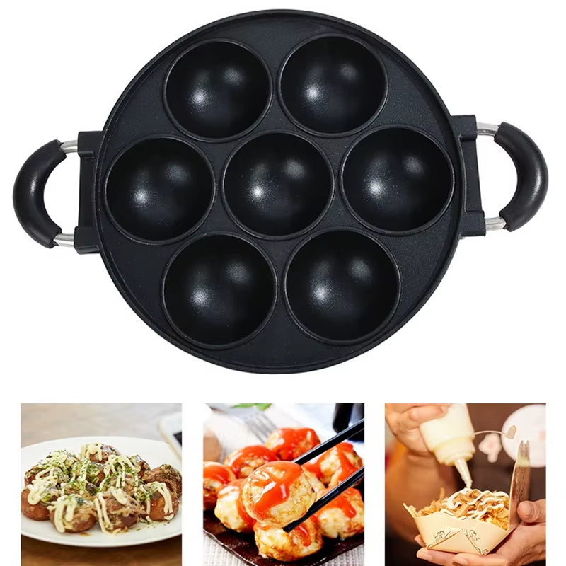 7 Hole Cake Cooking Pan Cast Iron Omelette Pan Non-Stick Cooking Pot Breakfast Egg Cooking Pie Cake Mold Cookware Kitchenware