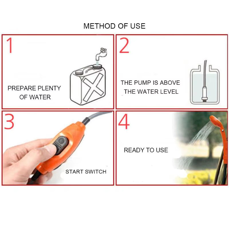 Portable Shower Camping Shower, 12V Outdoor Camp Shower Pump Shower Kit for Car Washing Cleaning Plants Watering Travel