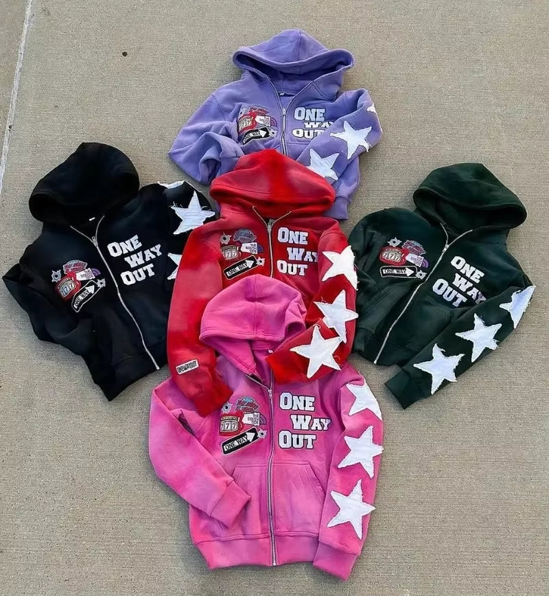 New Retro Punk Oversized Men Hoodie Sweatshirt Harajuku Hip-Hop High Street Pattern Zipper Sweatshirt Men and Women Y2K