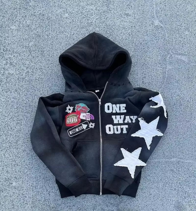 New Retro Punk Oversized Men Hoodie Sweatshirt Harajuku Hip-Hop High Street Pattern Zipper Sweatshirt Men and Women Y2K