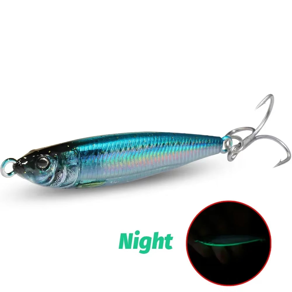 Metal Jig Bait 20G 30G 40G Spinner Sinking 3D Eye Color Laser Spinning Gear Luring Cast Fishing Tackle Blade Hook Pesca VIB Lure