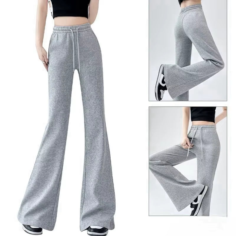 Women Drawstring Flare Pants Casual Matching Sportswear New in Lady Leggings & Wide Leg Pants Boot Cut Long Trousers Streetwear