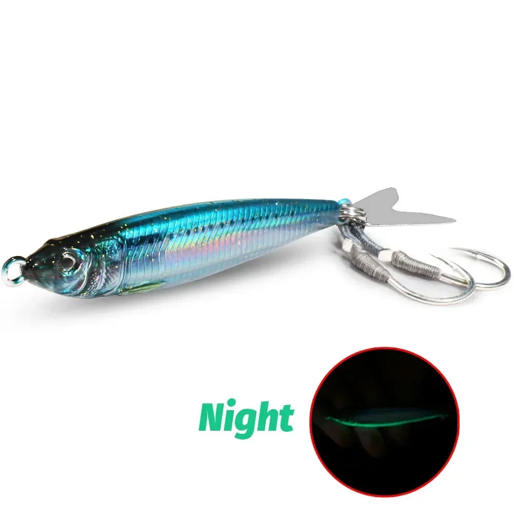Metal Jig Bait 20G 30G 40G Spinner Sinking 3D Eye Color Laser Spinning Gear Luring Cast Fishing Tackle Blade Hook Pesca VIB Lure