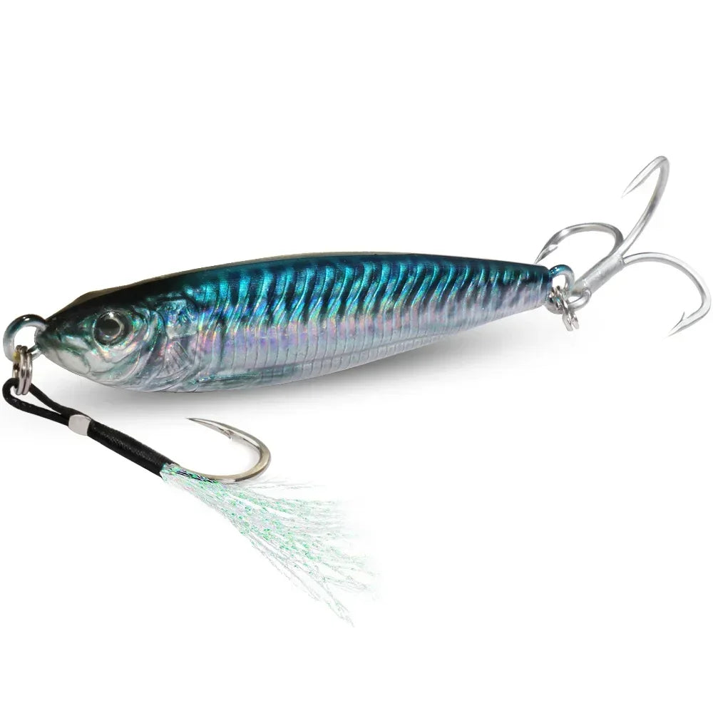 Metal Jig Bait 20G 30G 40G Spinner Sinking 3D Eye Color Laser Spinning Gear Luring Cast Fishing Tackle Blade Hook Pesca VIB Lure