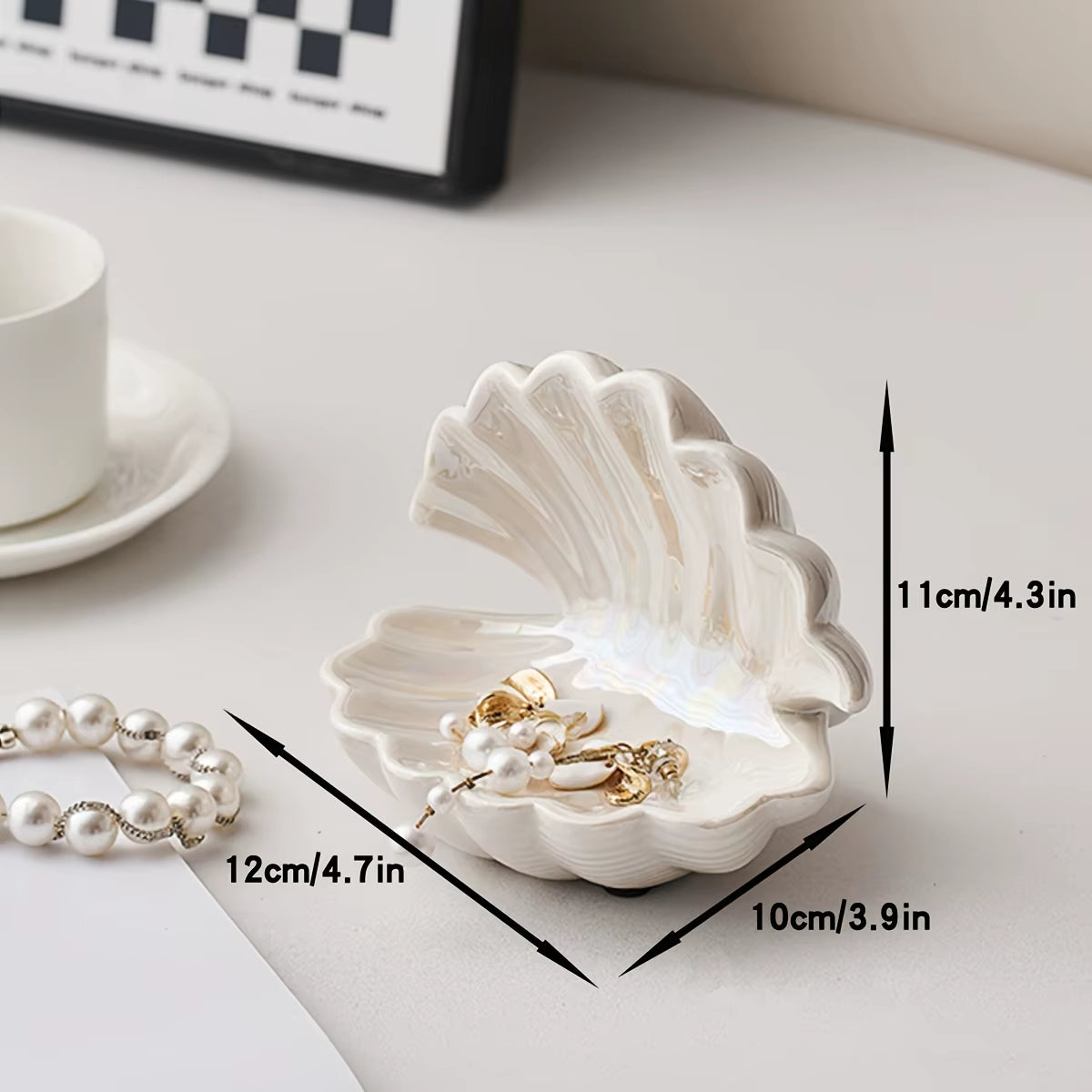 Pink Shell Ceramic Jewelry Tray – Elegant Home Decor Organizer for Rings Earrings Necklaces Keys Artistic Vanity Accessory Dish