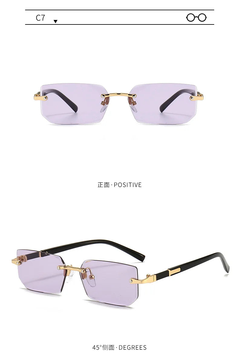 Rimless Rectangle Sunglasses – Trendy Small Square Shades for Men & Women