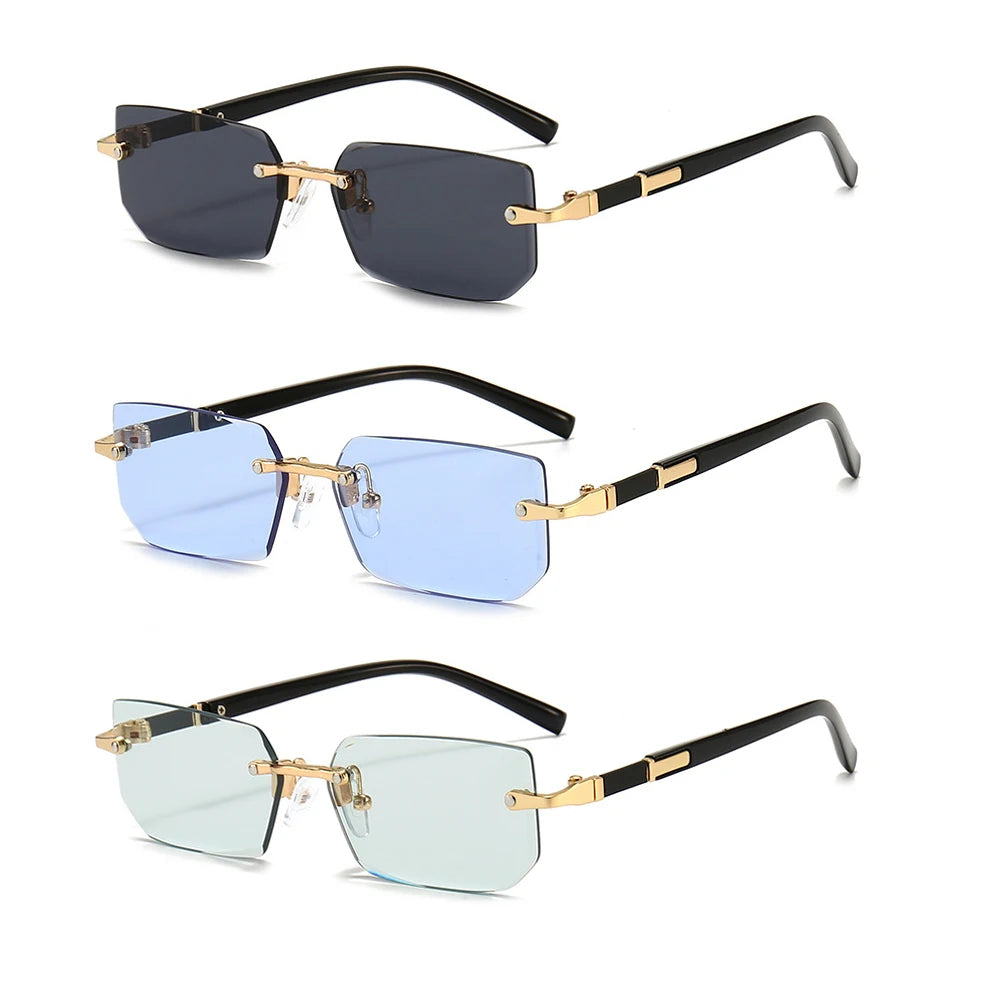 Rimless Rectangle Sunglasses – Trendy Small Square Shades for Men & Women