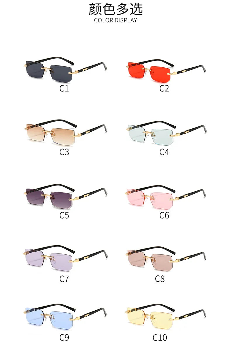 Rimless Rectangle Sunglasses – Trendy Small Square Shades for Men & Women