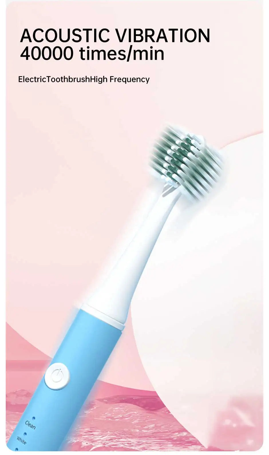 Jianpai Adult Blue Pink Sonic Electric Toothbrush Adult 5-gear Mode USB Charging IPX7 Waterproof Sonic Electric Toothbrush