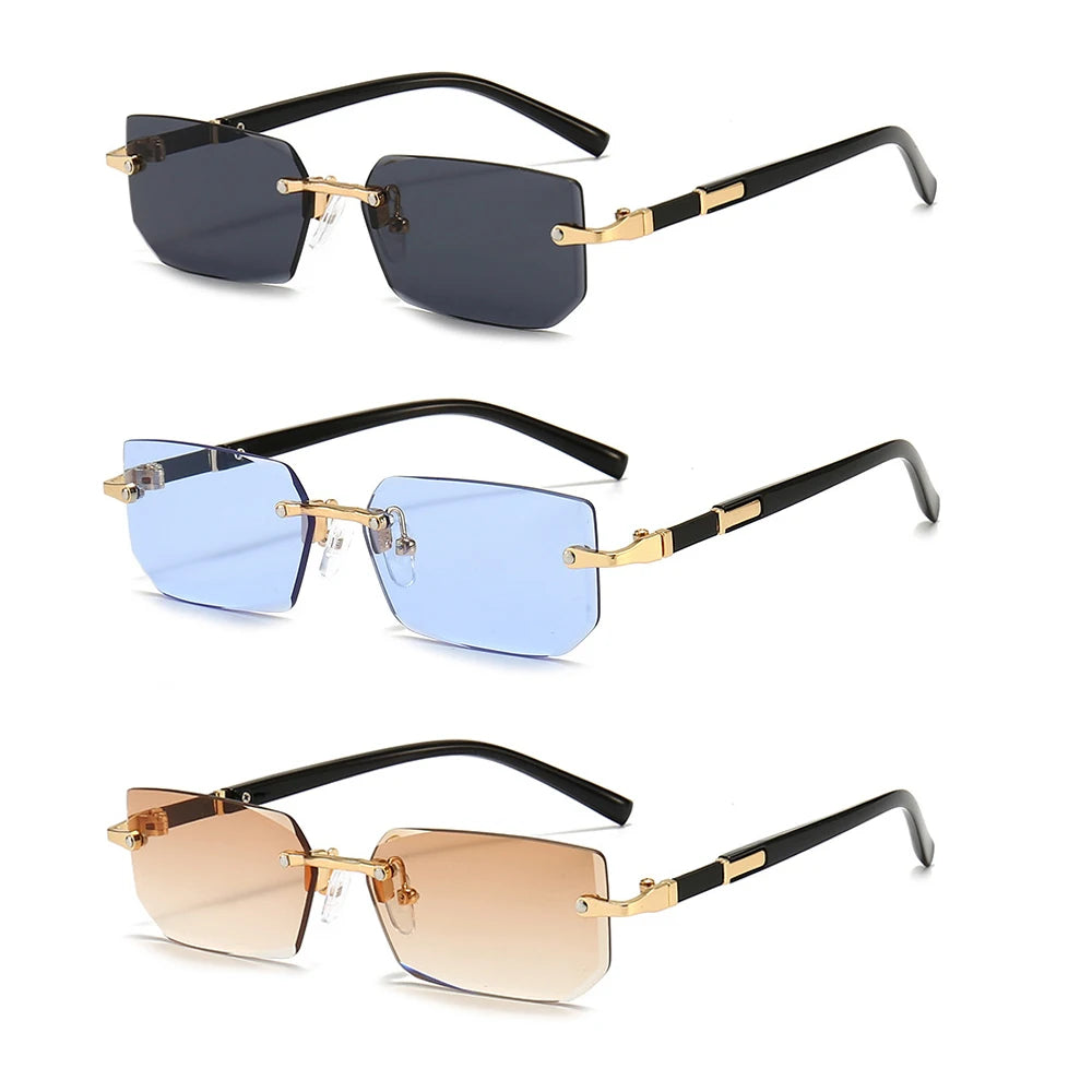Rimless Rectangle Sunglasses – Trendy Small Square Shades for Men & Women