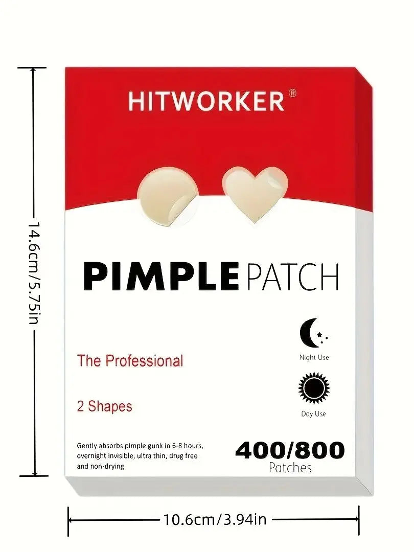 HITWORKER Hydrocolloid Acne Patches – 400/800pcs, Day & Night Use, Fragrance-Free