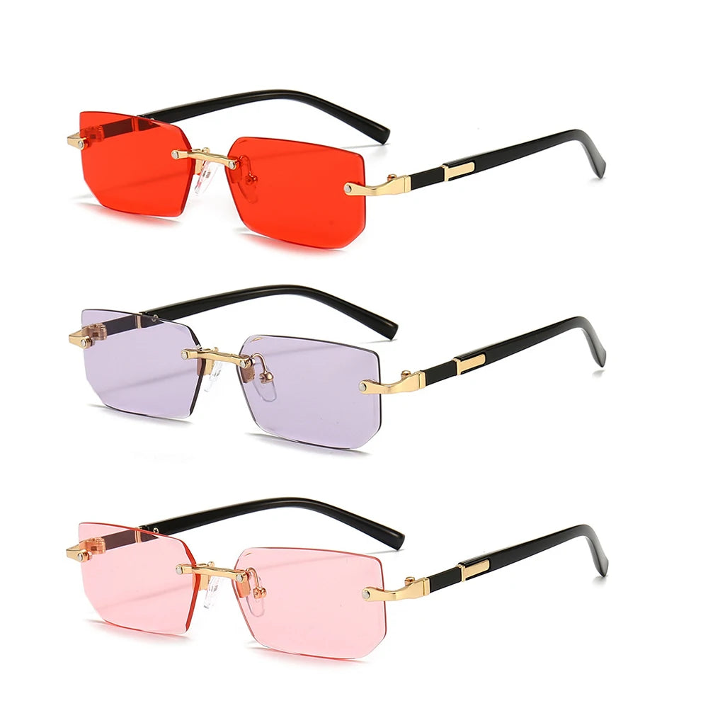 Rimless Rectangle Sunglasses – Trendy Small Square Shades for Men & Women
