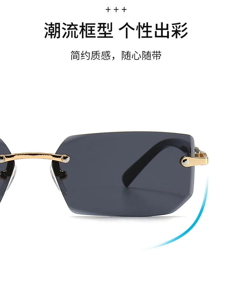 Rimless Rectangle Sunglasses – Trendy Small Square Shades for Men & Women