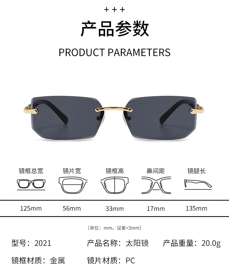 Rimless Rectangle Sunglasses – Trendy Small Square Shades for Men & Women