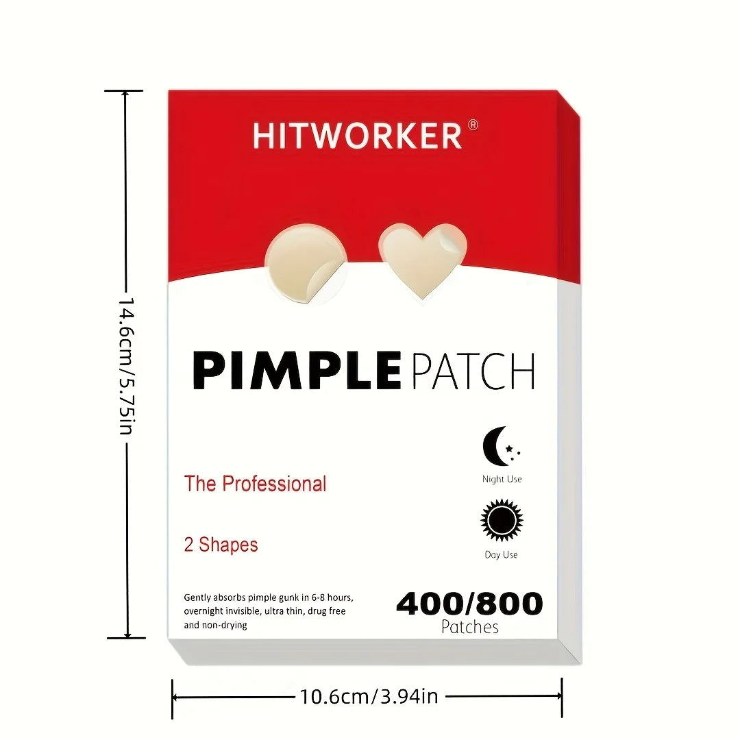 HITWORKER Hydrocolloid Acne Patches – 400/800pcs, Day & Night Use, Fragrance-Free