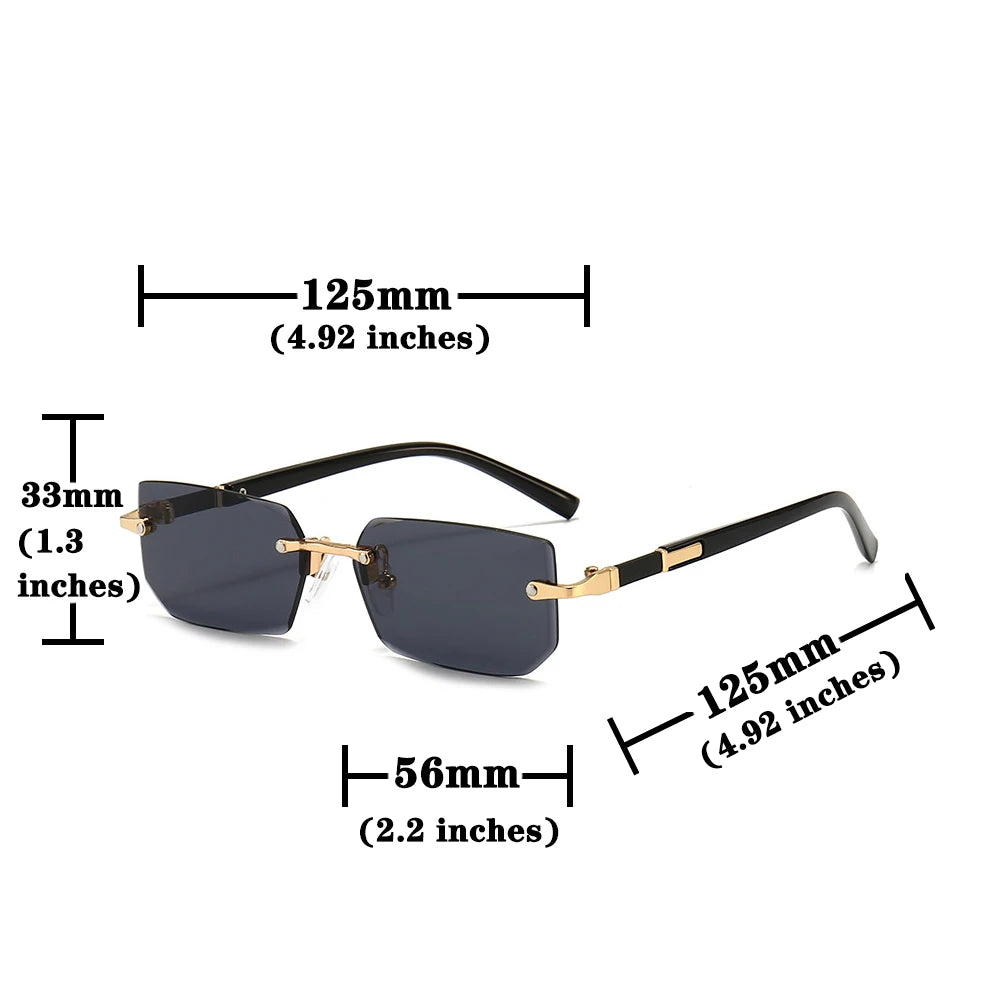 Rimless Rectangle Sunglasses – Trendy Small Square Shades for Men & Women