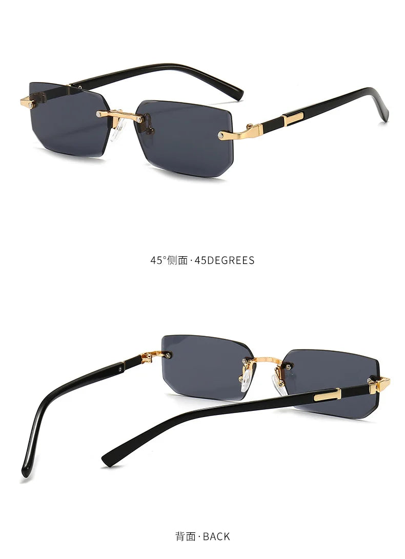 Rimless Rectangle Sunglasses – Trendy Small Square Shades for Men & Women