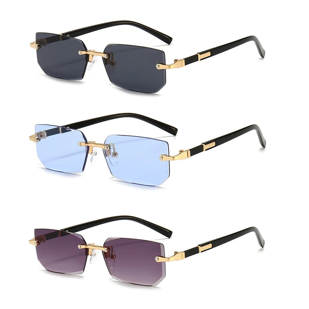 Rimless Rectangle Sunglasses – Trendy Small Square Shades for Men & Women