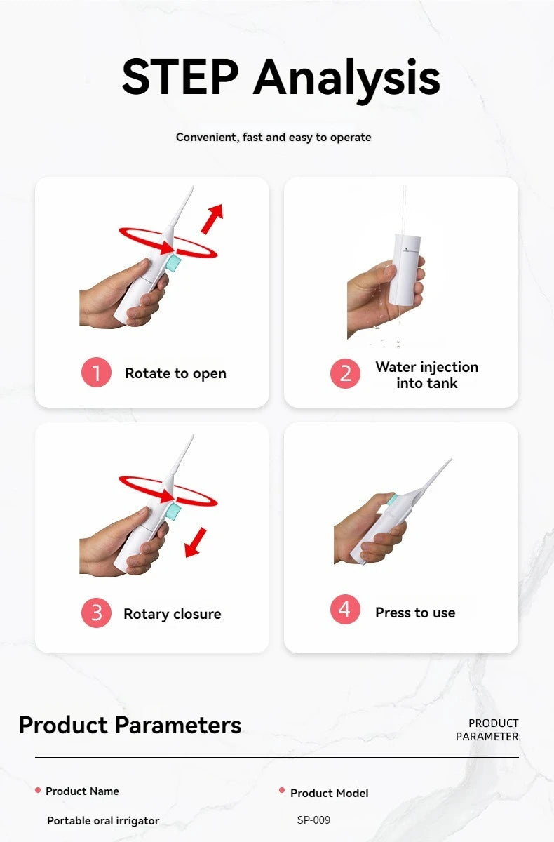 Portable High-Pressure Oral Irrigator – Manual Water Flosser for Teeth Cleaning