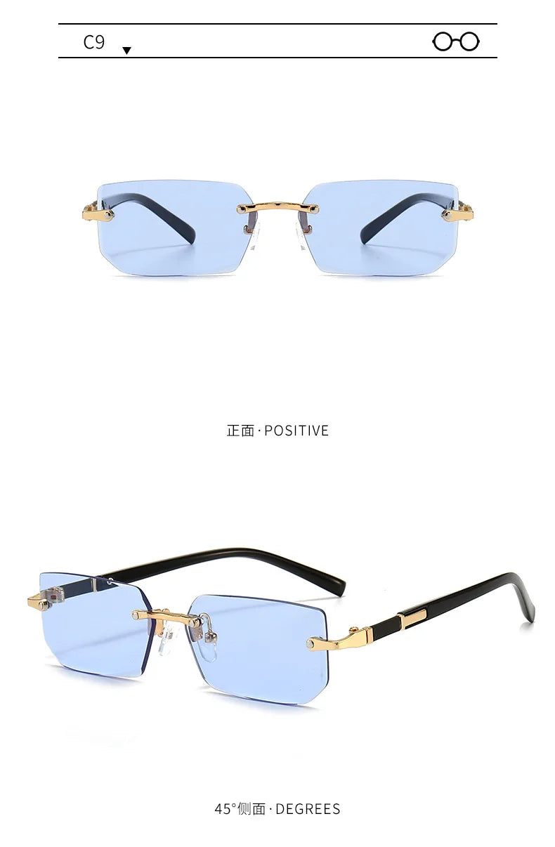 Rimless Rectangle Sunglasses – Trendy Small Square Shades for Men & Women