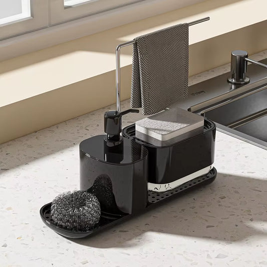 (Long Style B) 4-In-1 Dish and Hand Soap Dispenser - Convenient Kitchen Sink Organizer with Tray and Sponge Holder